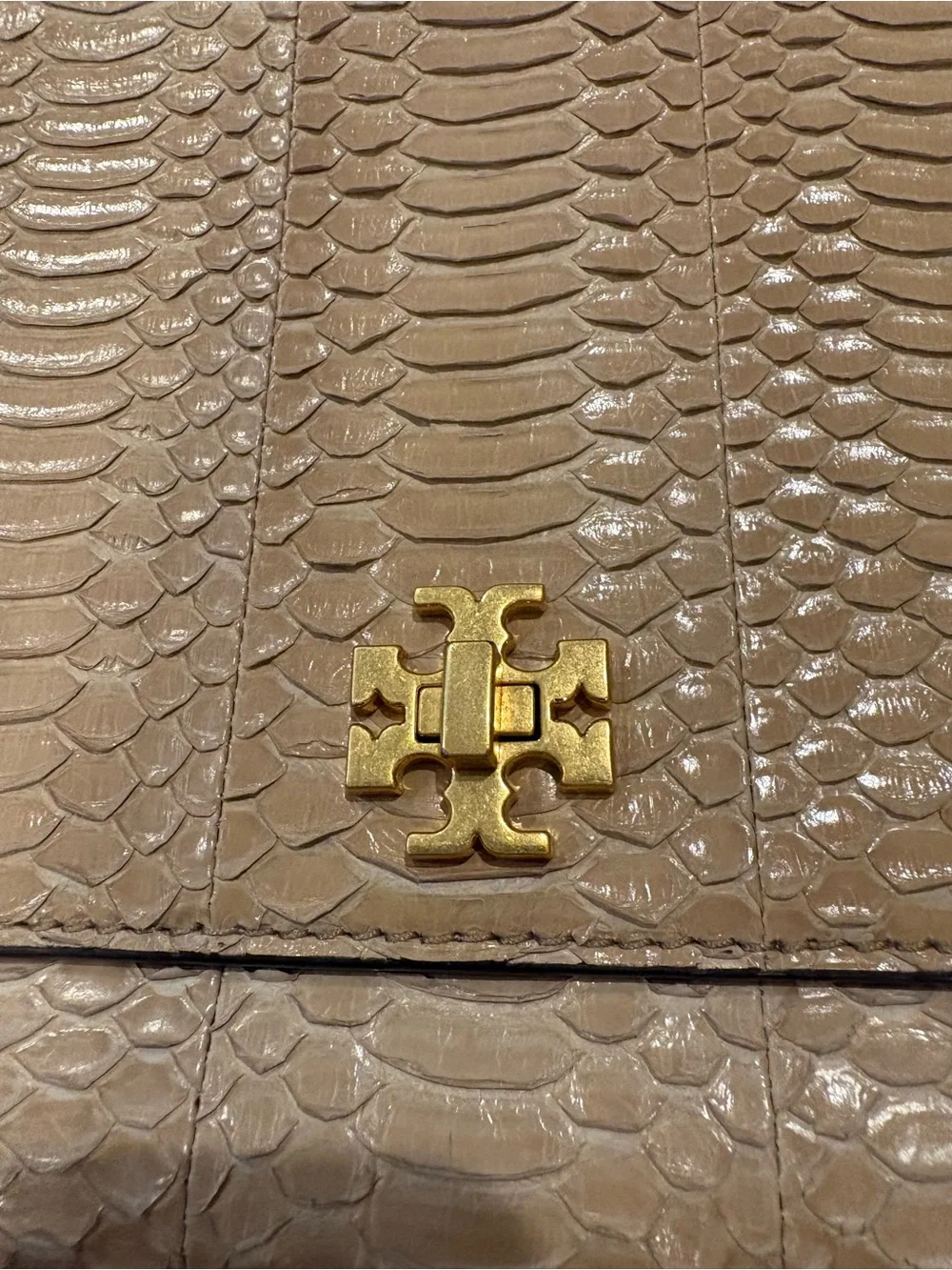 Tory Burch Nude Embossed Leather Shoulder Bag with Gold Hardware